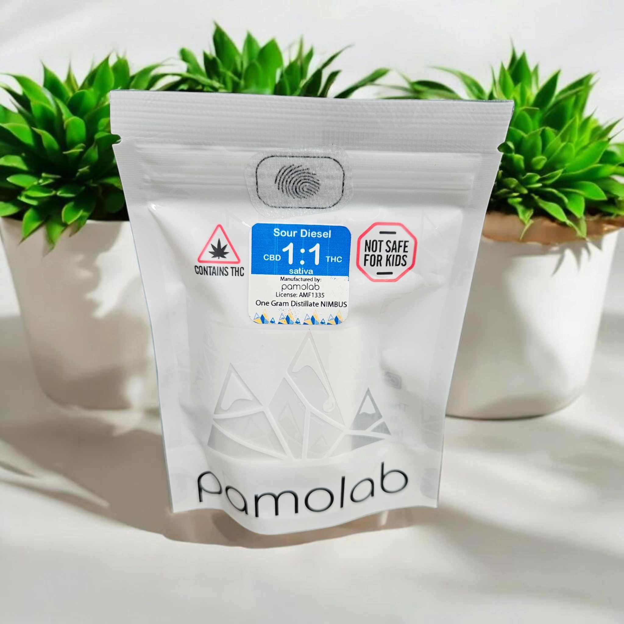 Photograph of product: Sour Diesel 1:1 TH-oui:CBD Nimbus Disposable - AU Pamolab