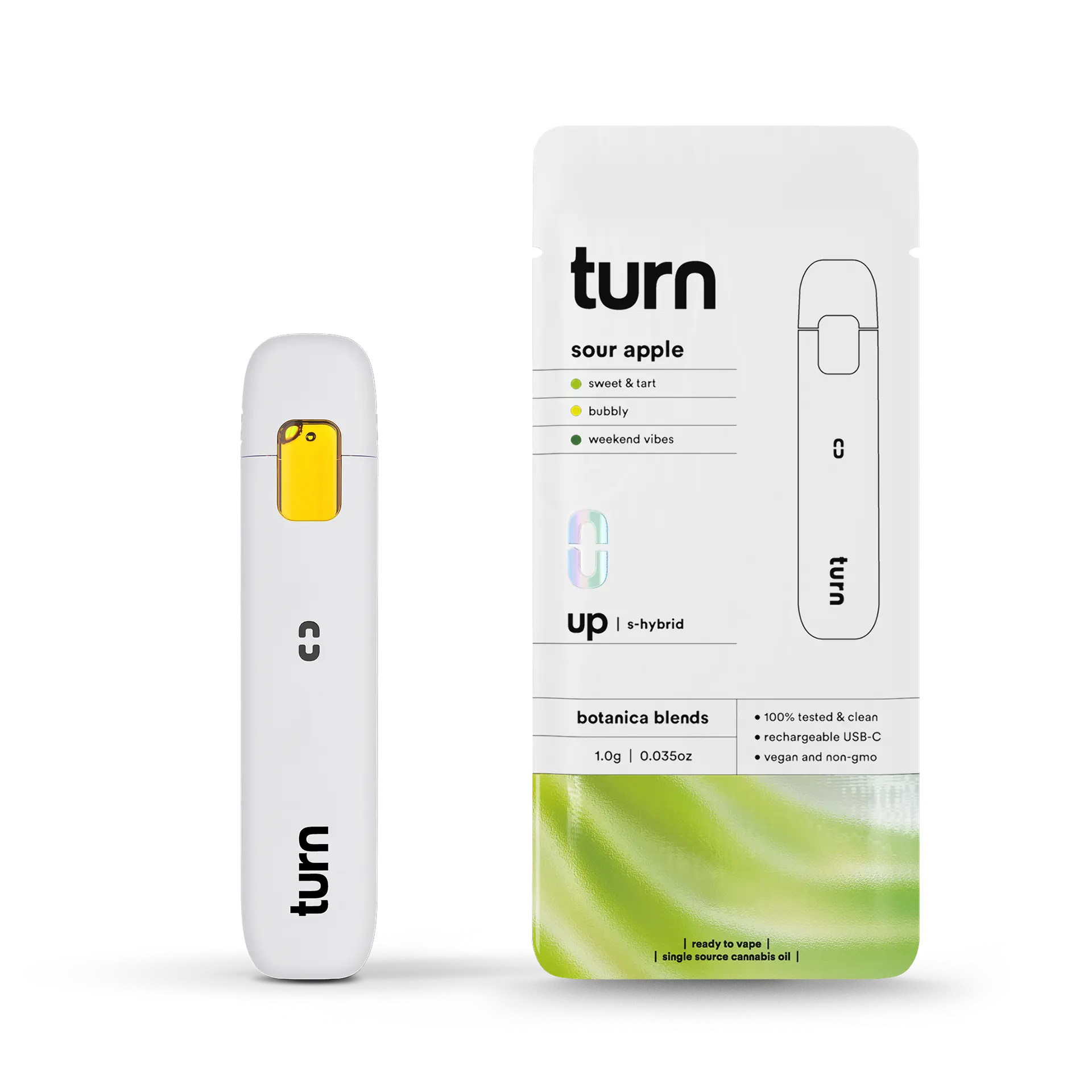 Photograph of product: Turn | Sour Apple Soda | Botanica Blends | 1g AIO