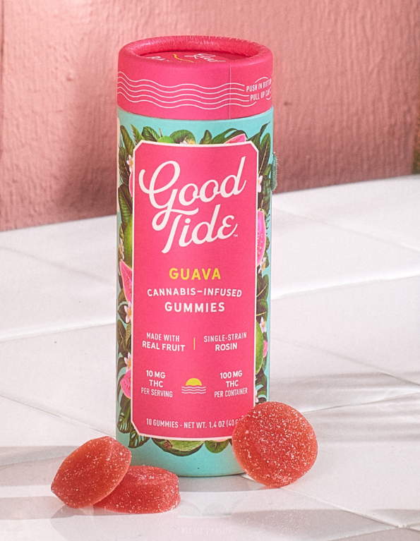 Photograph of product: Good Tide Single-Strain Rosin Gummies 10pk/100mg- Guava (Cookies N Chem)