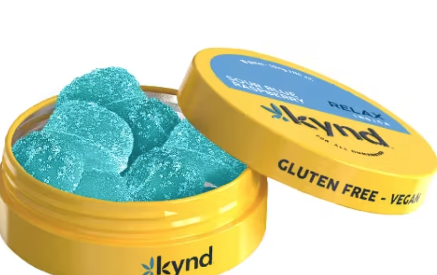 Photograph of product: 100mg - 10pk - Edibles - Relax Sour Blue Raspberry - Kynd - REC