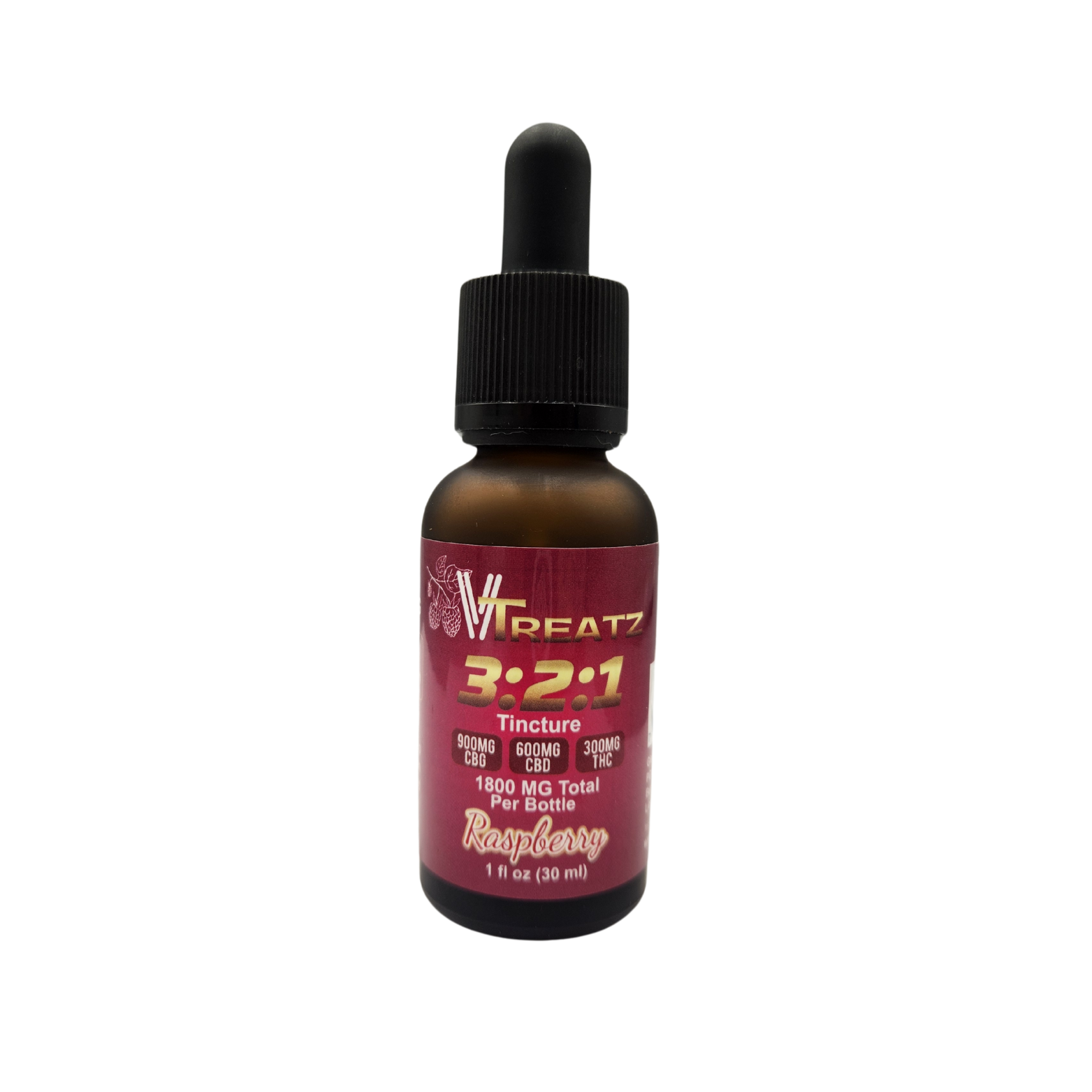 Photograph of product: VTreatz | Tincture | Raspberry 3:2:1 | 300mg