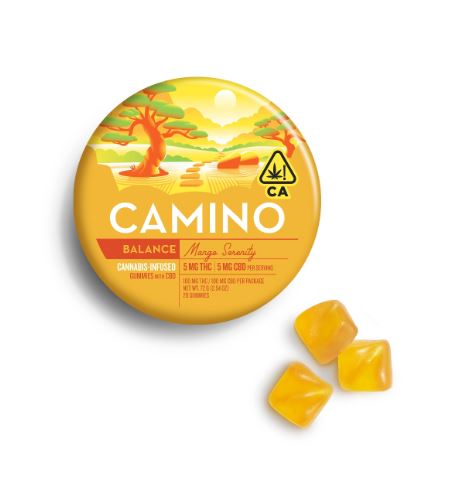 Photograph of product: Camino Gummies Mango Serenity 1:1 CBD 100MG