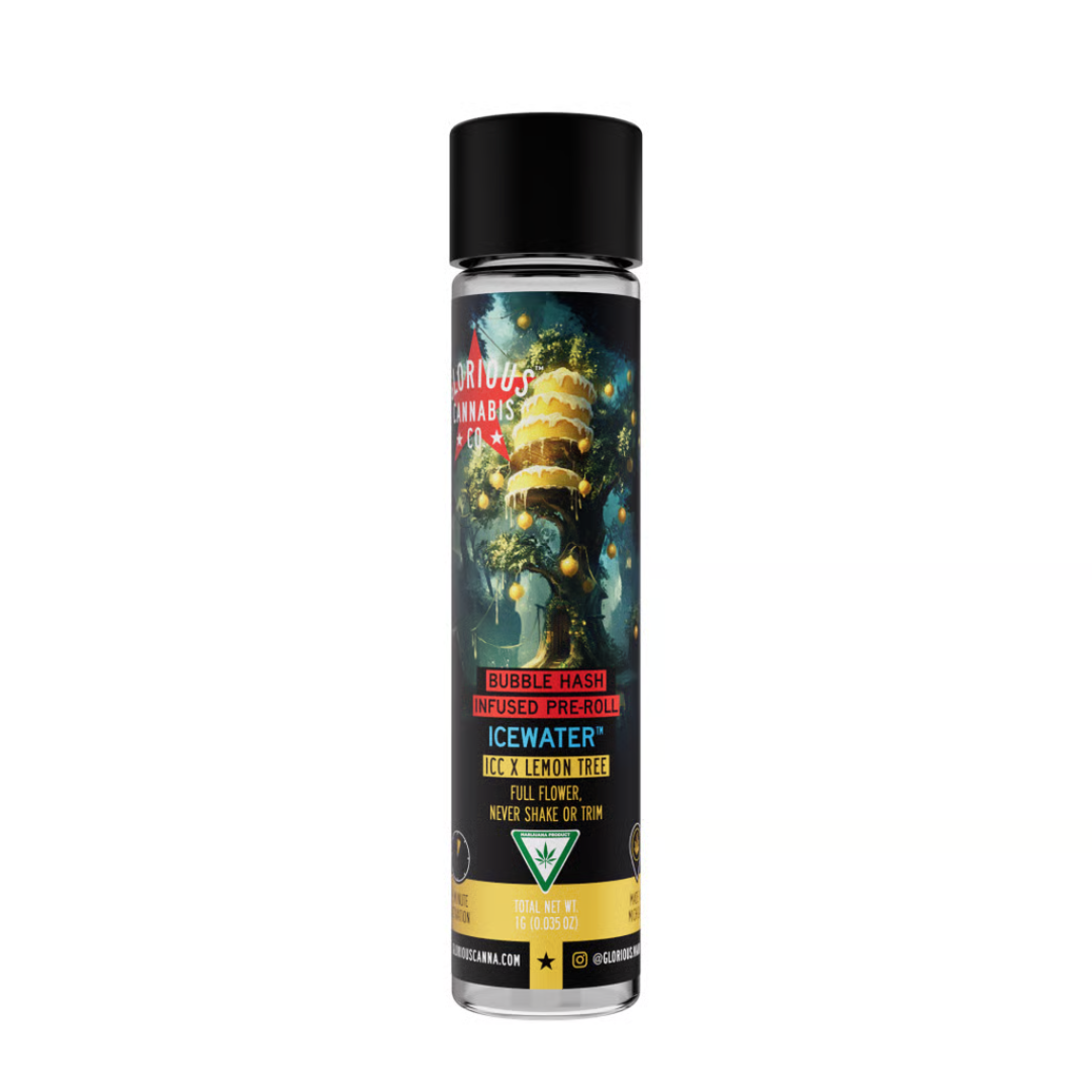 Photograph of product: Glorious - Icewater au chocolat Infused Pre-Roll - Ice Cream Cake X Lemon Tree