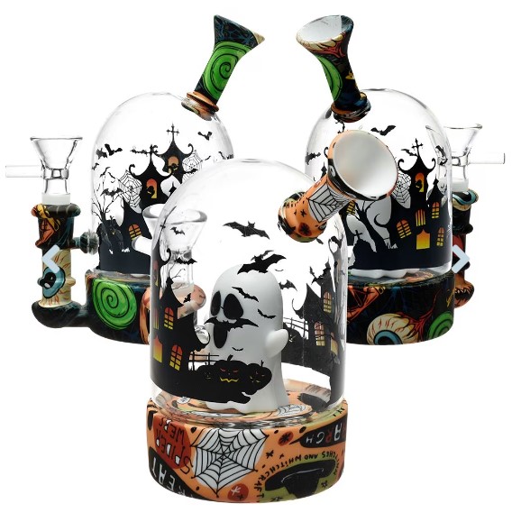 Photograph of product: $40 Haunted House Bell Jar Silicone & Glass Bong