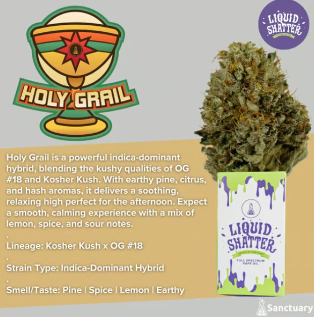 Photograph of product: Holy Grail (I/H) .5g Full Spectrum Liquid Shatter Cartridge