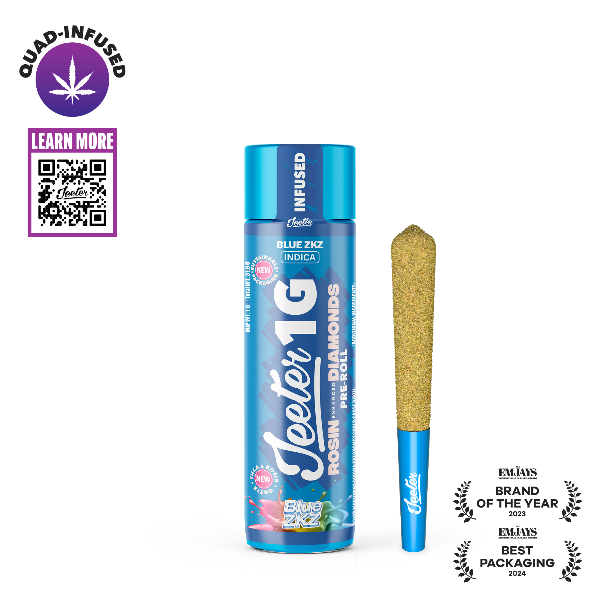 Photograph of product: Jeeter Quad-Infused Preroll 1g Blue ZKZ