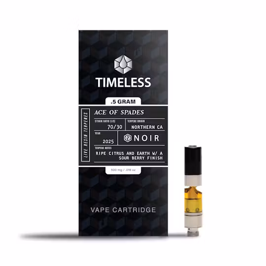 Photograph of product: TImeless Ace Of Spades (I) Noir Live Resin Cartridge 0.5g