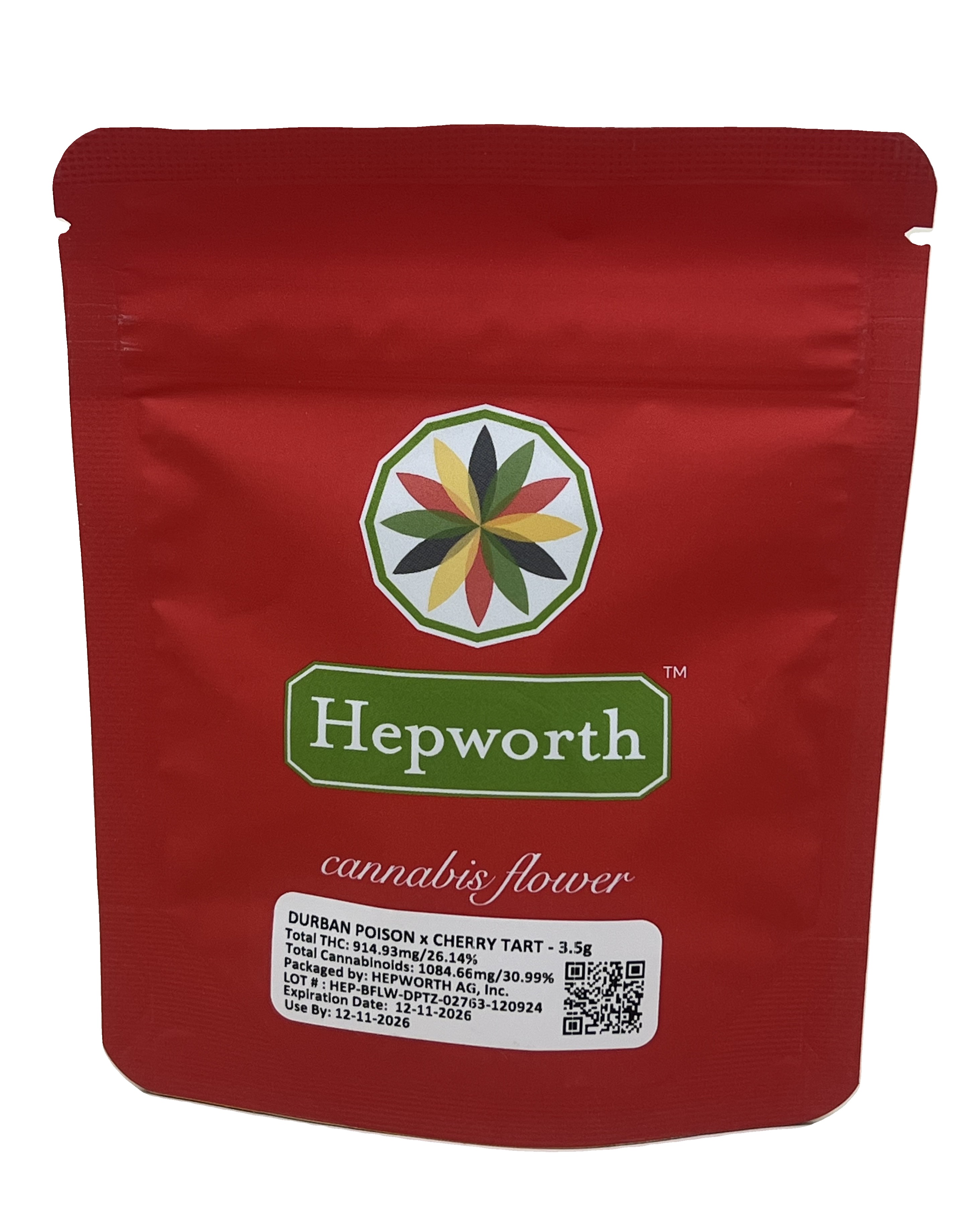 Photograph of product: Hepworth - 3.5g Bagged Flower - Durban Poison x Cherry Tart