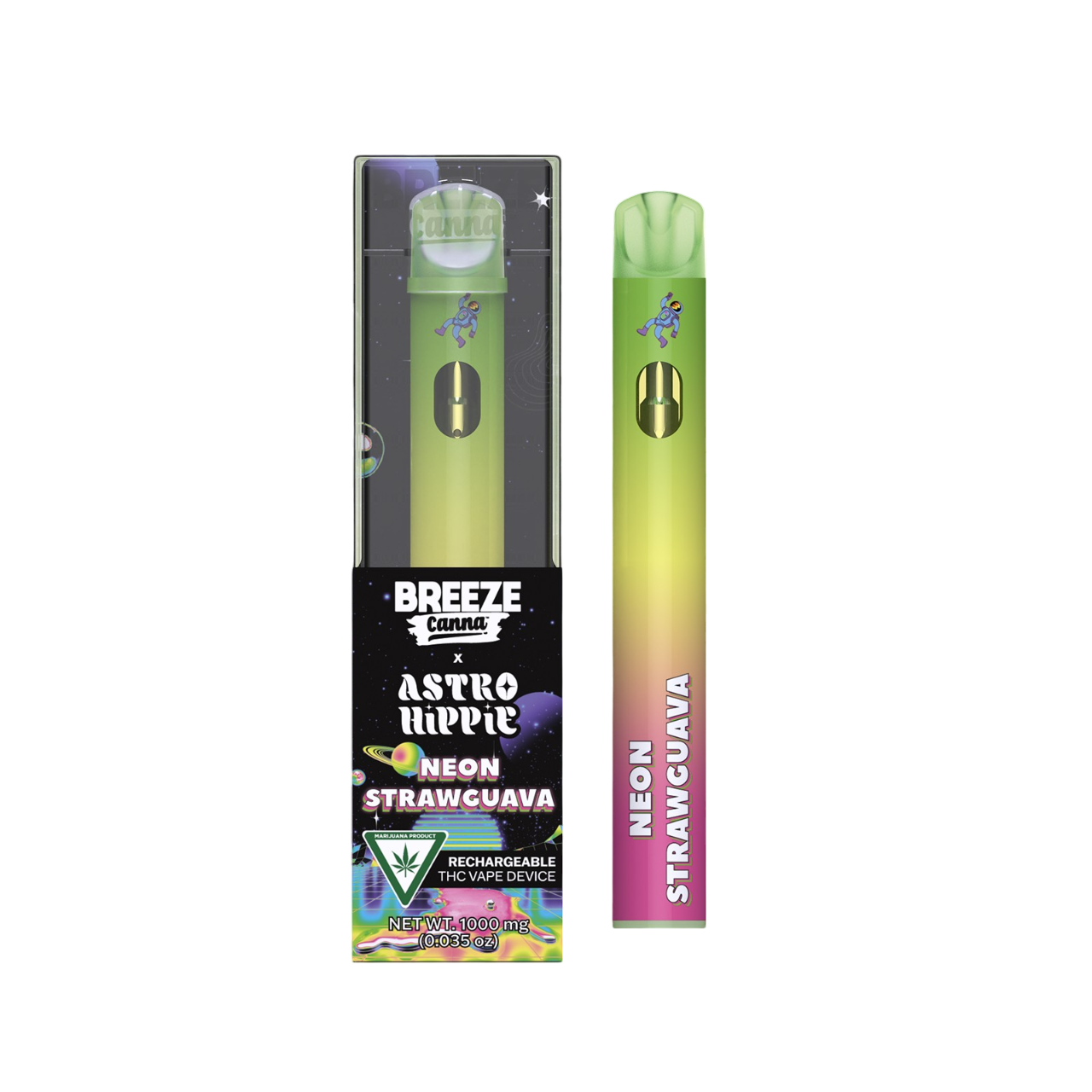 Photograph of product: Breeze x Astro Hippie Neon Strawguava All-In-One Vape | 1g