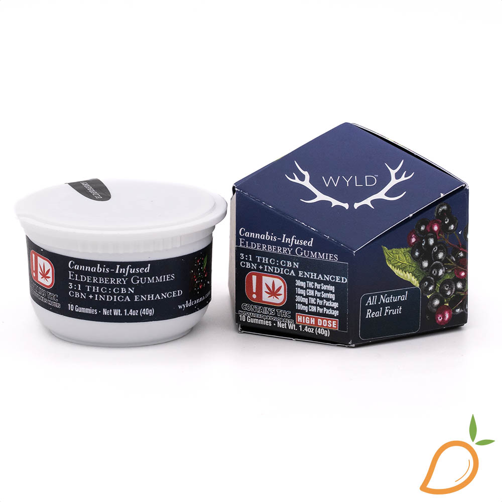 Photograph of product: 300mg 3:1 THC/CBN Elderberry Indica Gummies Wyld
