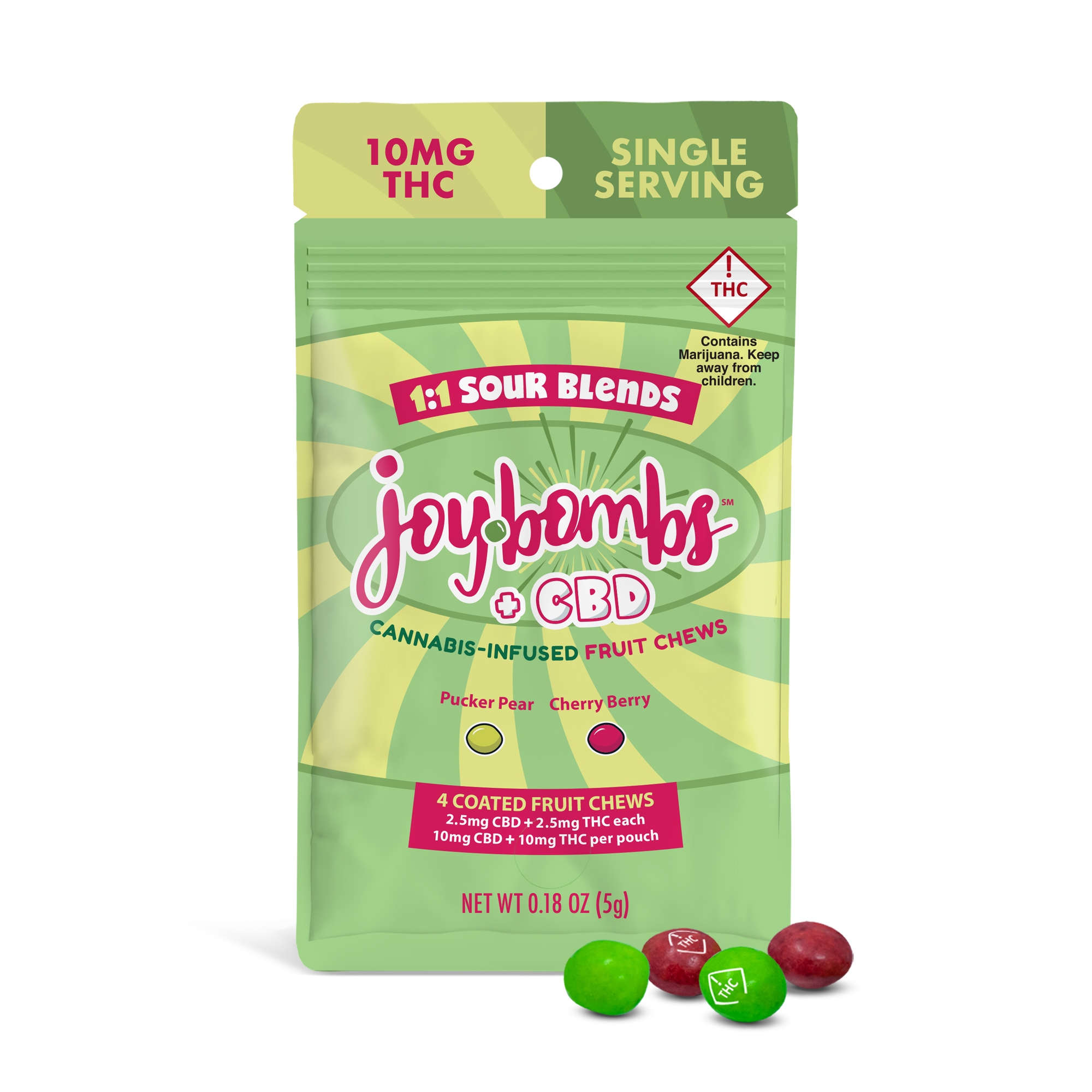Photograph of product: Joy Bombs TH-oui + CBD 1:1 Sour Blends (4pk / 10mg TH-oui)