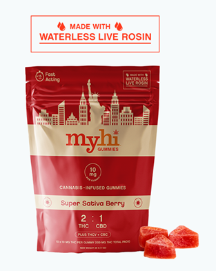 Photograph of product: Myhi - Super Oui'd Berry - 10ct 2:1 (TH-oui:CBD) Live Rosin Gummies