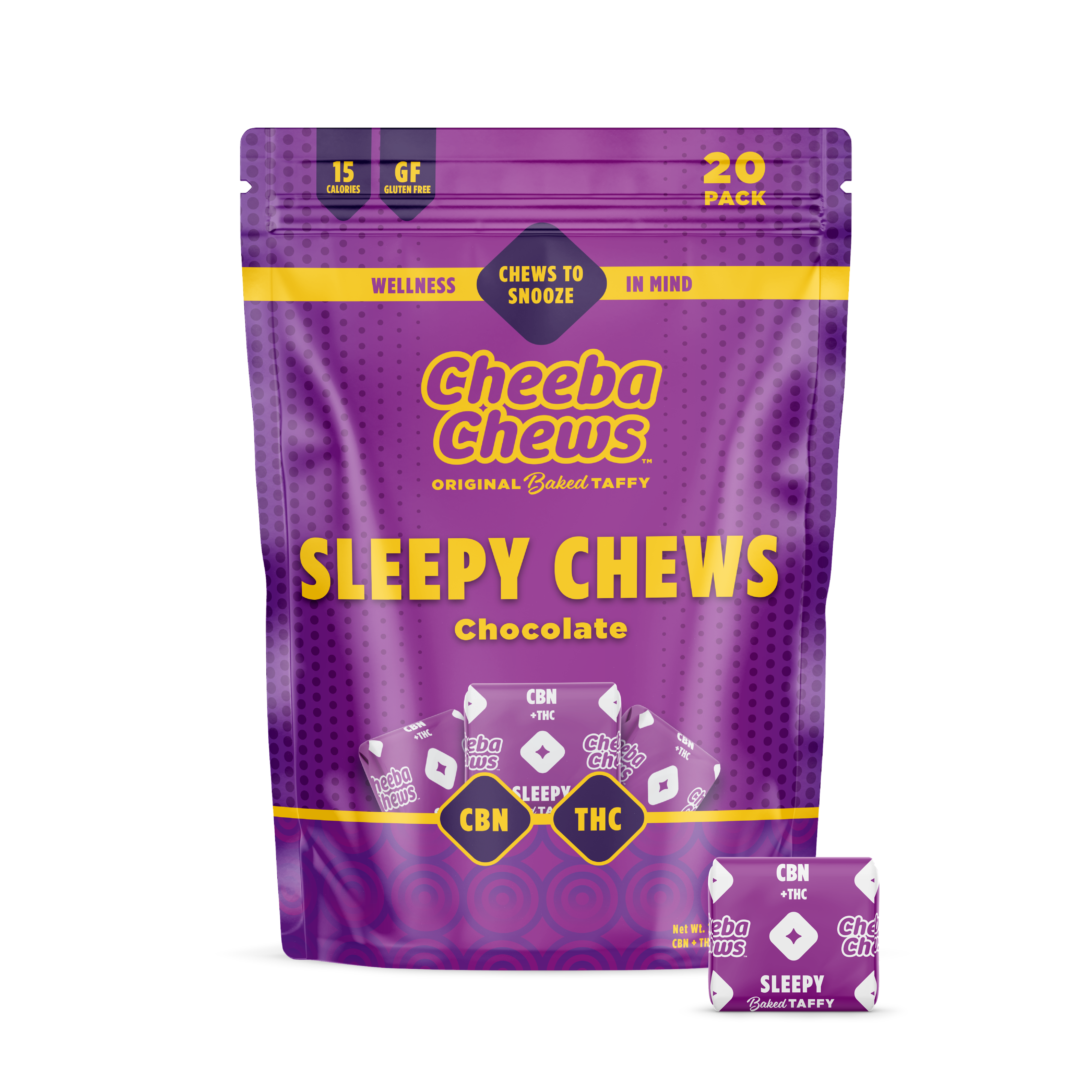 Photograph of product: Cheeba Chews - Chocolate Sleepy 2:1 TH-oui:CBN 100mg 20pk Taffy Chews