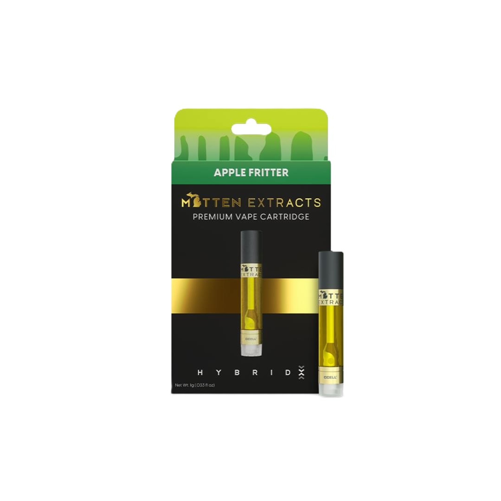 Photograph of product: MITTEN EXTRACTS | APPLE FRITTER | HYBRID | 510 CARTRIDGE | 1G | REC