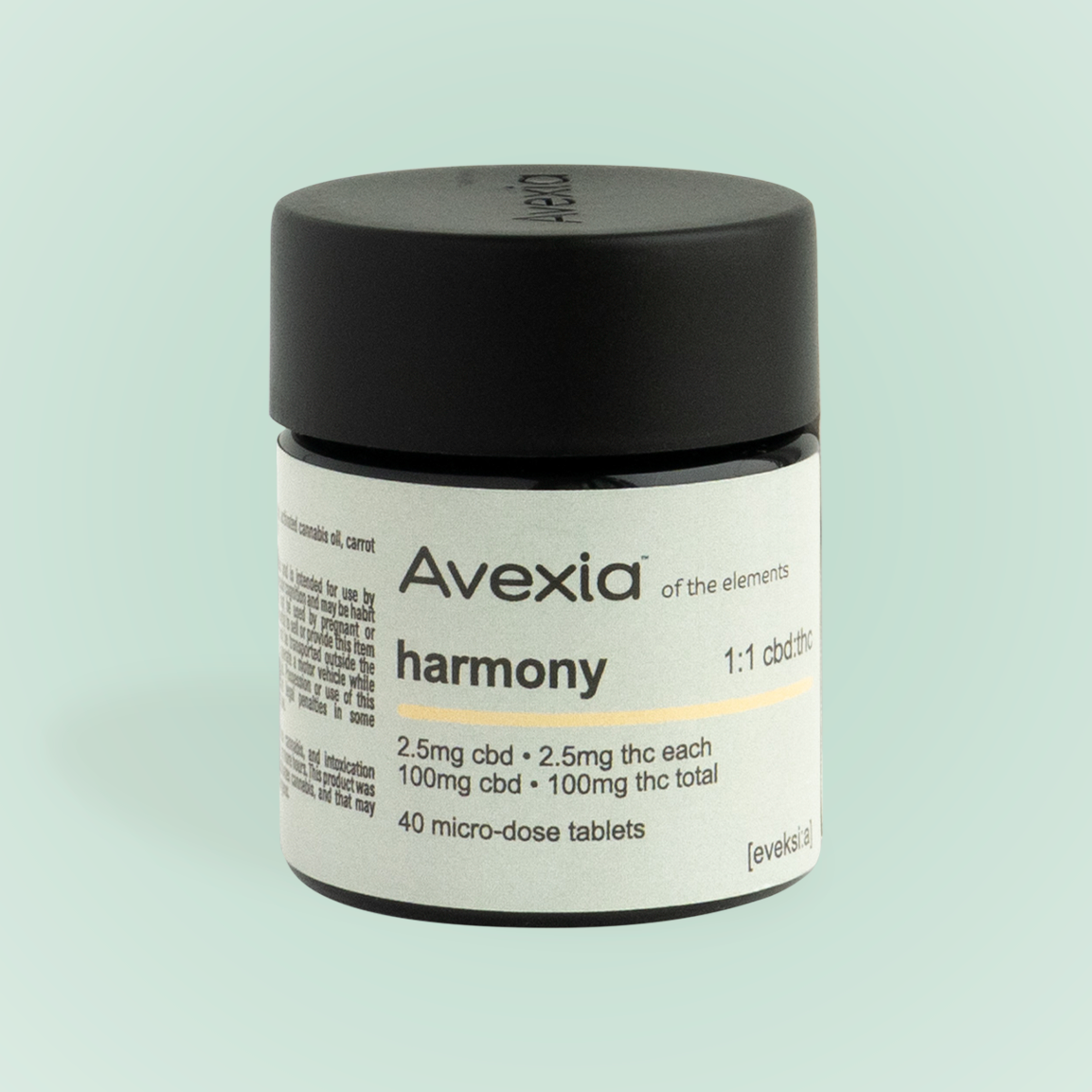 Photograph of product: AVEXIA Tab 100mg: Harmony 1:1 TH-oui:CBD 40pc