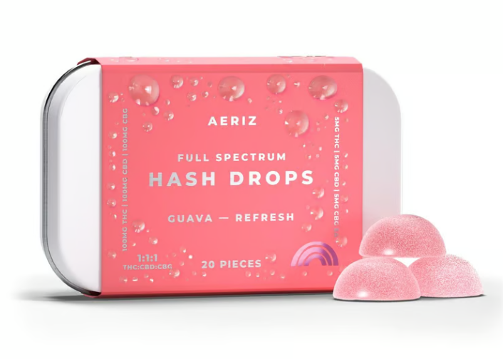 Photograph of product: AERIZ GUAVA au chocolat DROPS 1:1:1 CBD:CBG 20PK GUMMIES 100MG