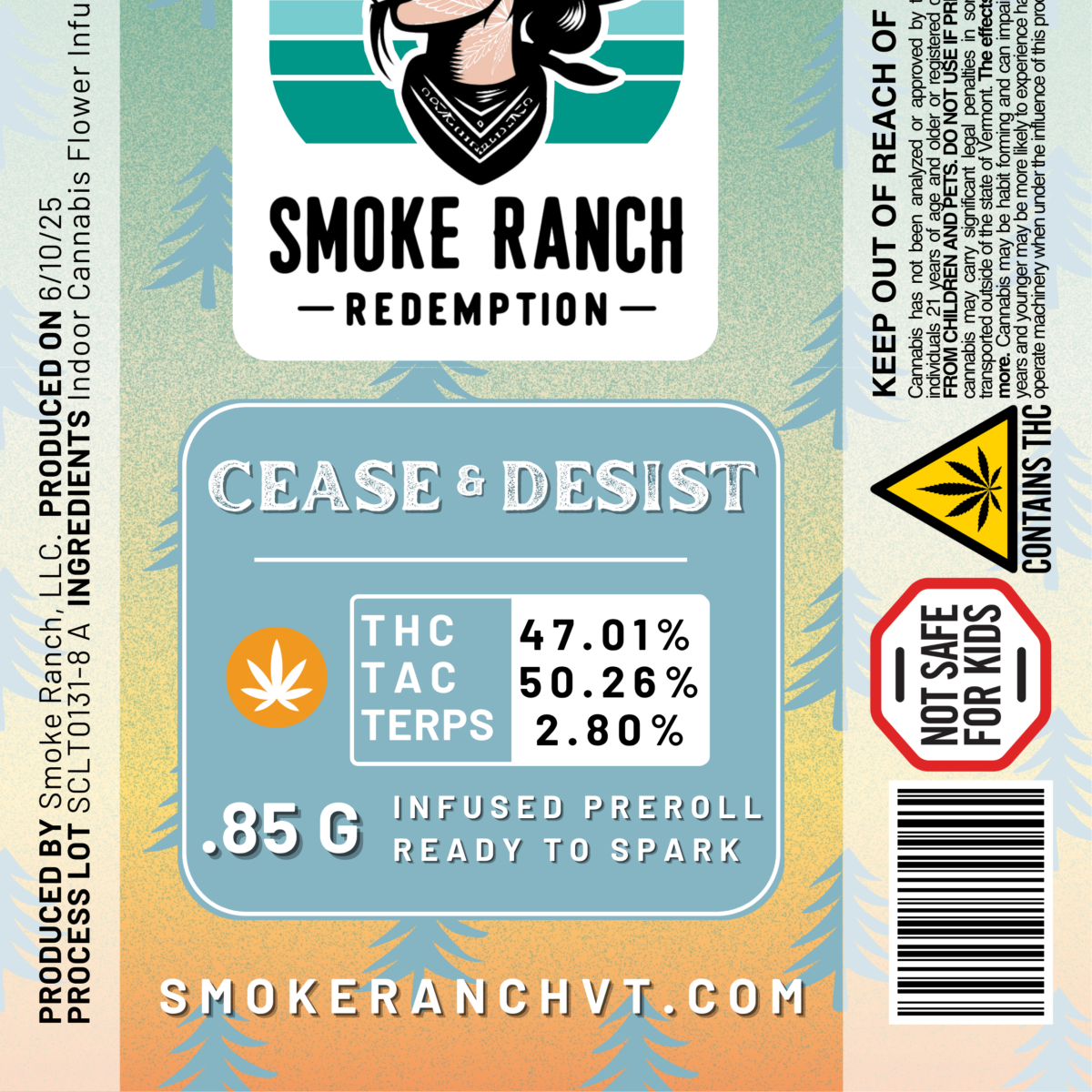 Photograph of product: Smoke Ranch | Cease & Desist | .85g Infused Pre Roll