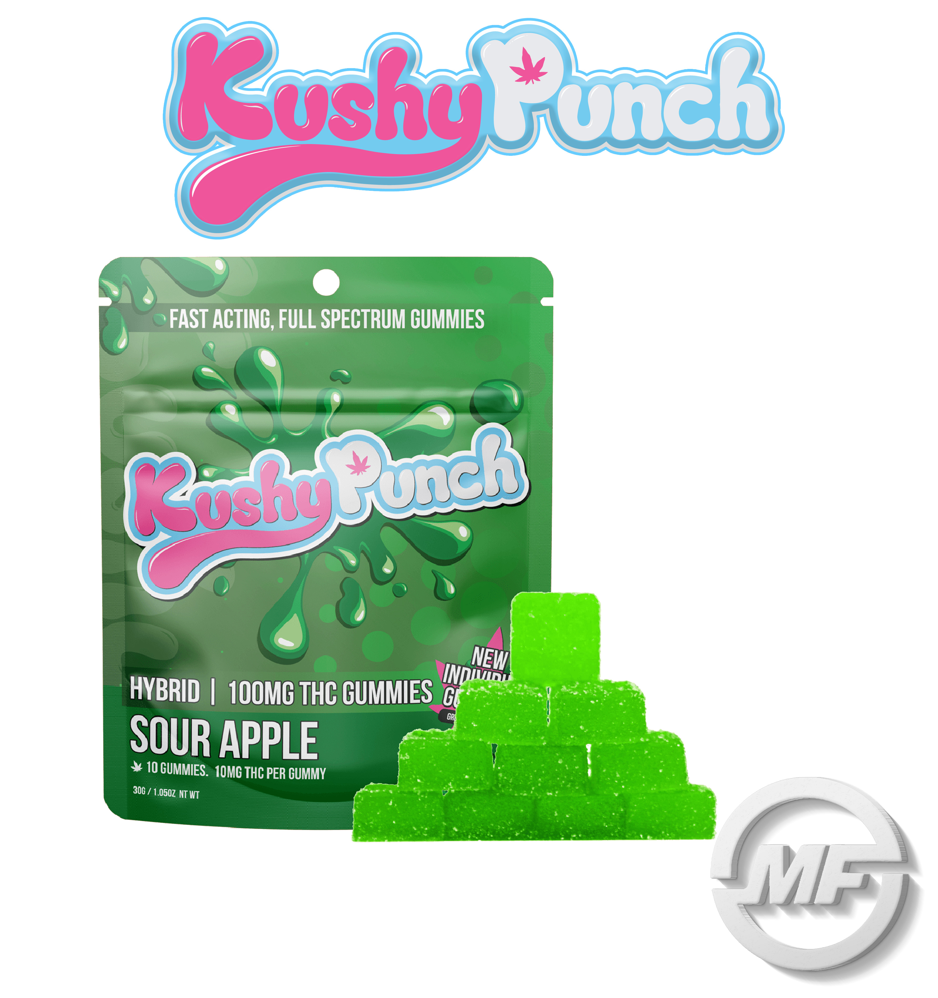 Photograph of product: Kushy Punch | Fast Acting Green Apple Gummies | 200mg