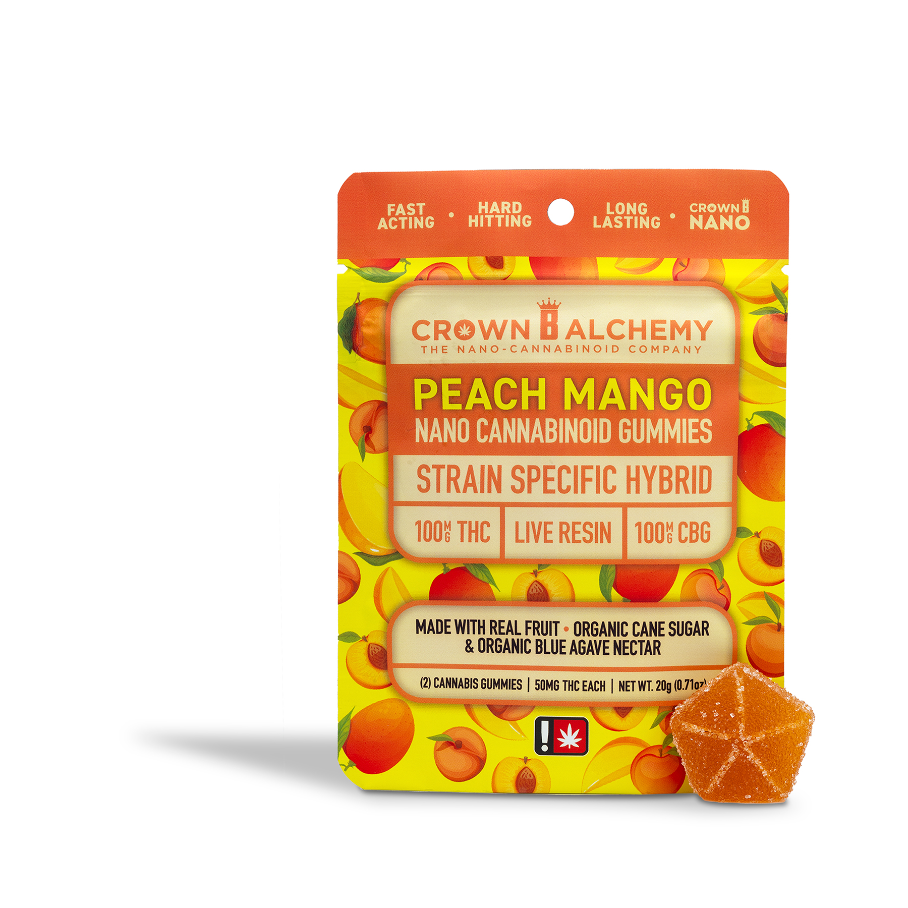 Photograph of product: Crown B Alchemy - 1:1 TH-oui/CBG Peach Mango Nano Gummy 2pk - 0.71oz
