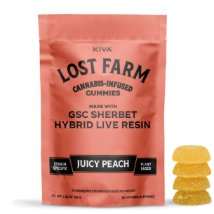 Photograph of product: GSC Sherbet Juicy Peach | Live Resin Gummies | 100mg
