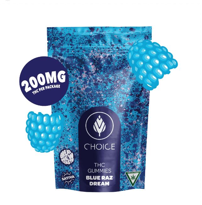 Photograph of product: Choice: Blue Raz Dream 200MG Gummies (S)