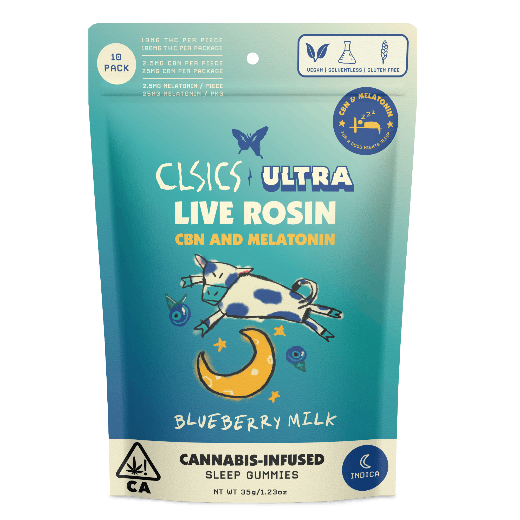 Photograph of product: Clsics | CBN + Melatonin Blueberry Milk Live Rosin Infused Gummies | 100mg