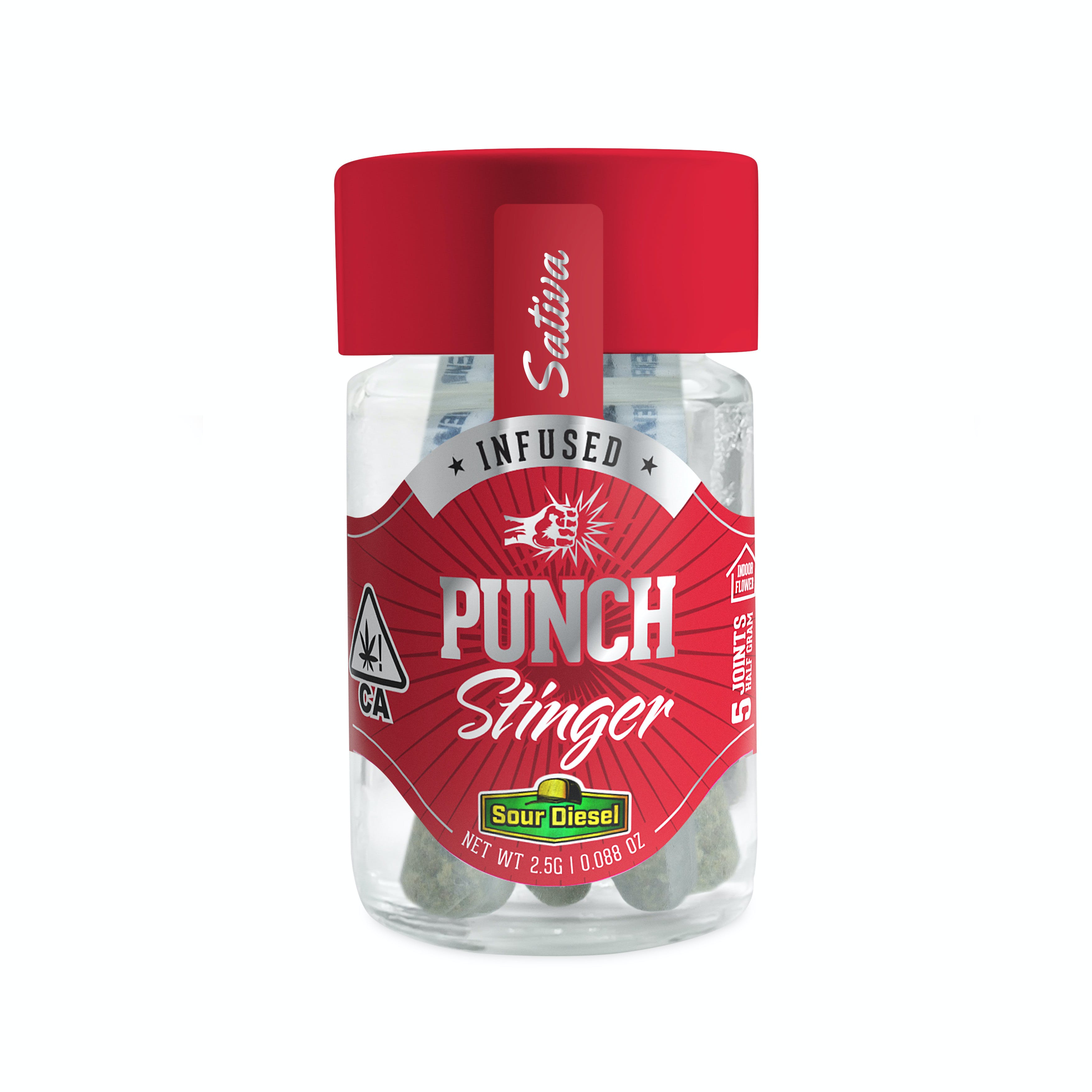 Photograph of product: Punch Stinger Sour Diesel Sativa Infused Preroll 5pk 2.5g