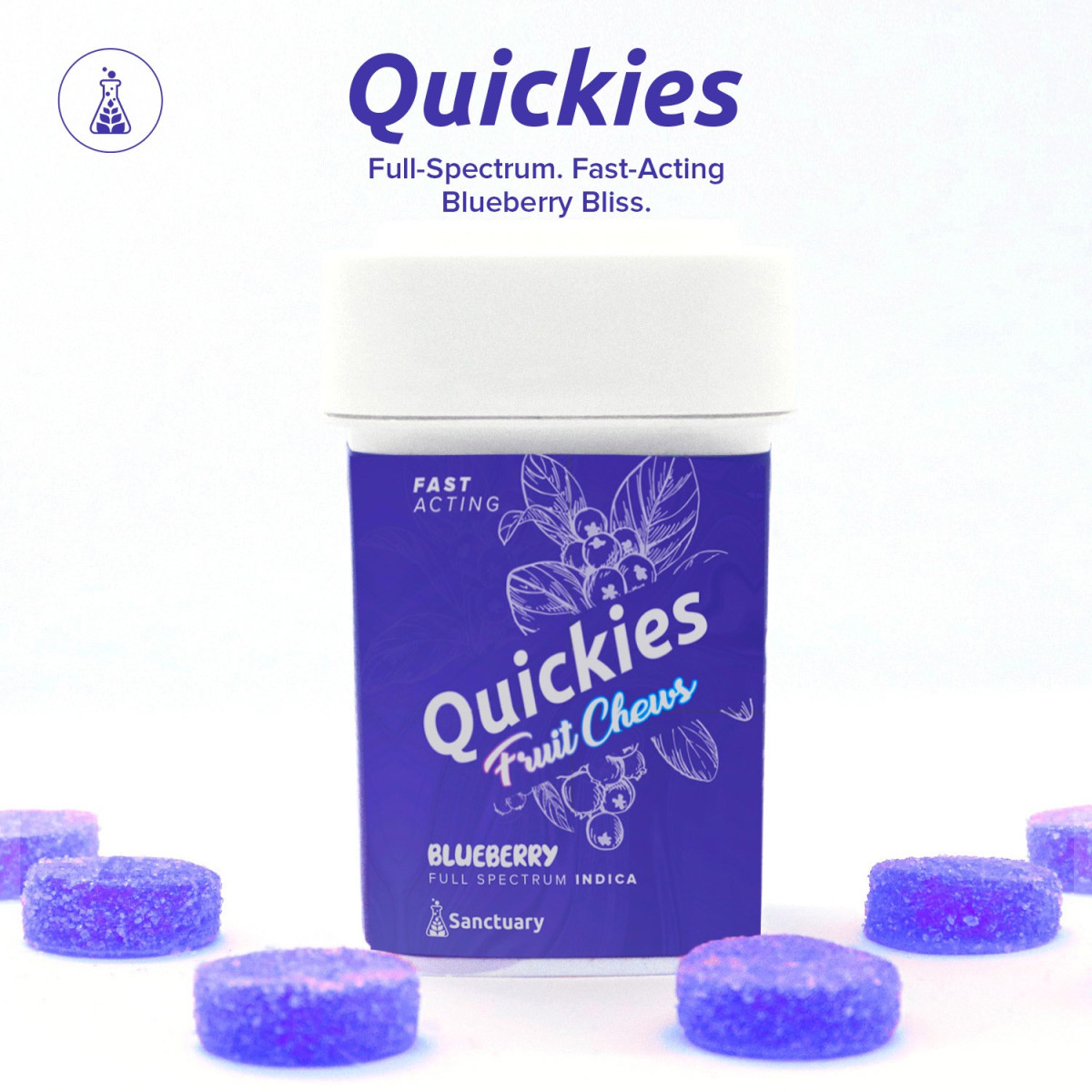 Photograph of product: Blueberry Quickies Full Spectrum Fruit Chews 20PK