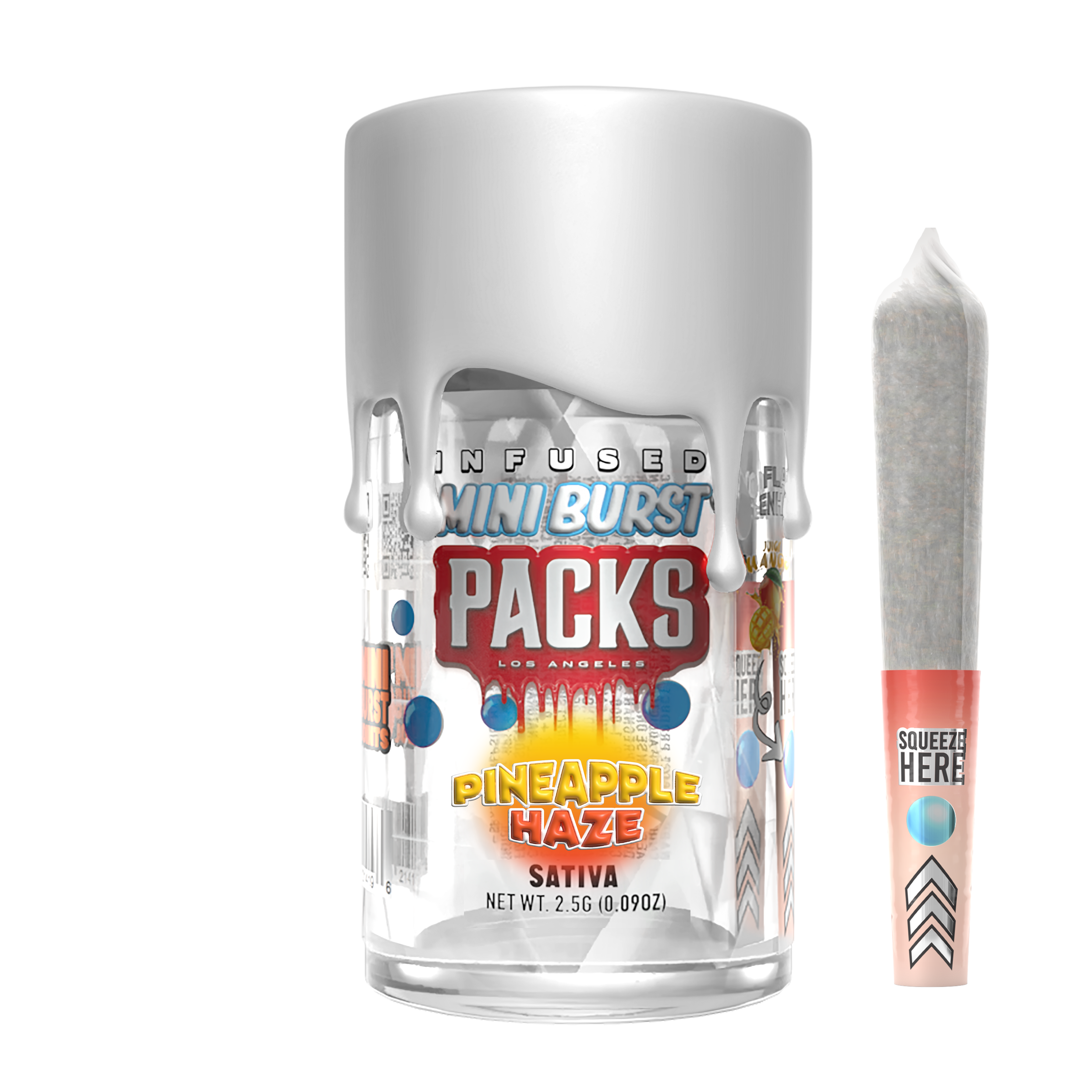 Photograph of product: Packs - Mini Bursts - Pineapple Haze - Infused Pre Rolls - 5pk