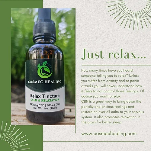 Photograph of Product: Cosmec Healing RelaxTincture 1200MG CBD 600MG CBN