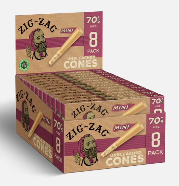 Photograph of product: Zig Zag - Unbleached 70's mini - 8pk Cones