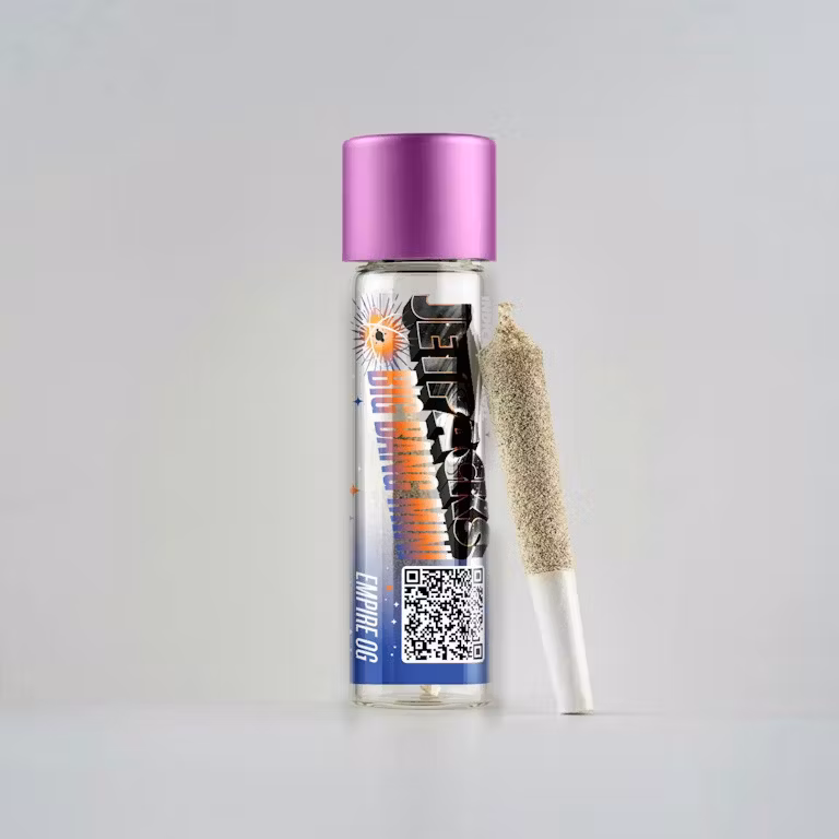 Photograph of product: Jet Packs Big Bang Mini 0.5G Pre-Roll-Empire OG-Diamond Crusted Live Resin Infused-46.94%TH-oui