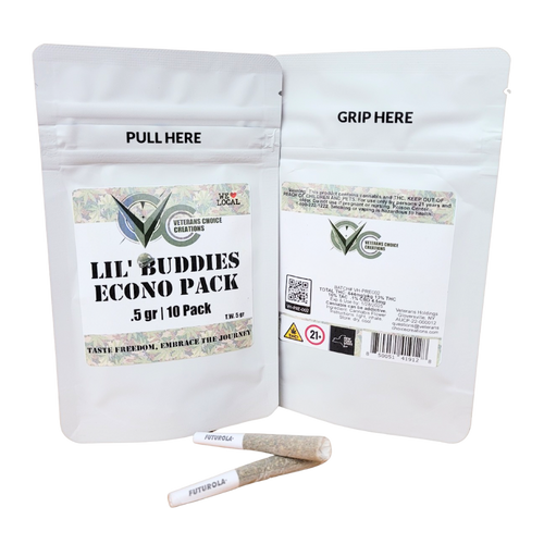 Photograph of Product: Veterans Choice Creations | Lil' Buddies Farmers Blend | .5G 10PK Pre-Rolls