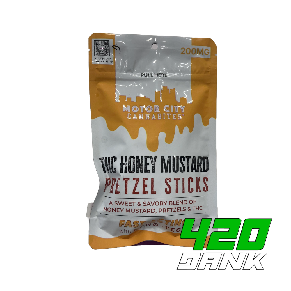 Photograph of product: Motor City Cannabites - 200mg Fast Acting Pretzel Sticks - Honey Mustard