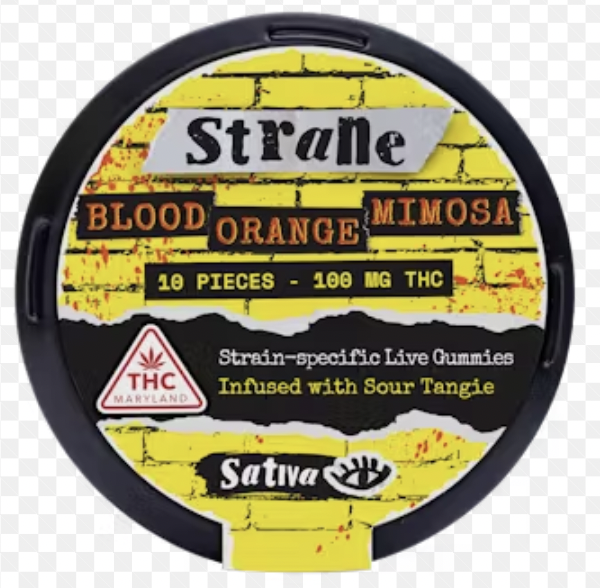 Photograph of Product: Blood Orange Mimosa (Sour Tangie Infused) Sativa Live Resin Gummies [THC 10mg] || Strane