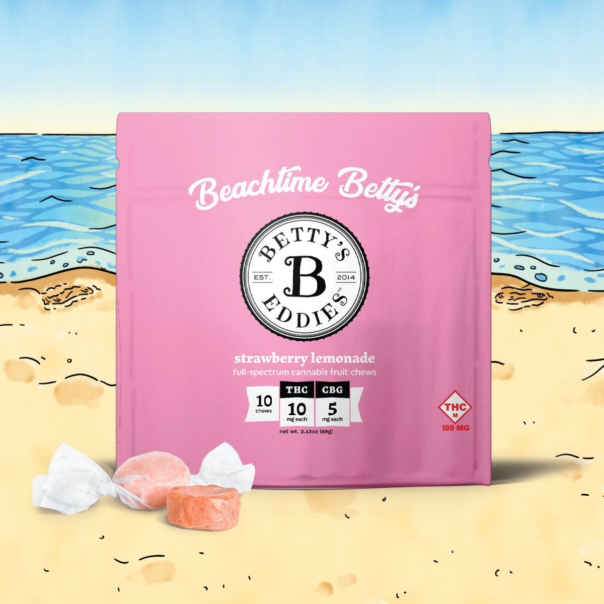 Photograph of Product: 100mg Full Spectrum Fruit Chews | Strawberry Lemonade 2:1 THC:CBG