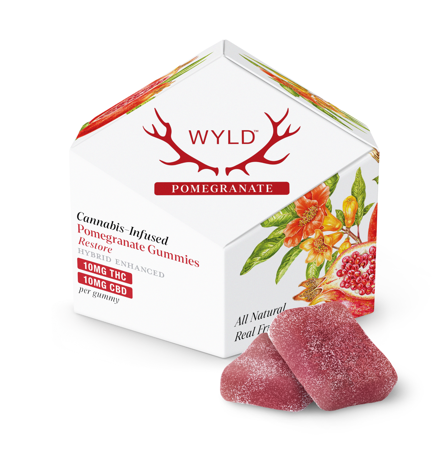 Photograph of product: Wyld - Pomegranate - 100mg 1:1 (TH-oui:CBD) 10pc Gummies