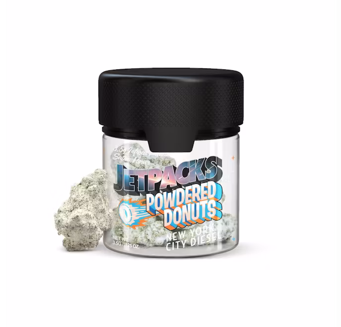 Photograph of product: Jetpacks  |  New York City Diesel Powdered Donuts  |  3.5G Infused Flower