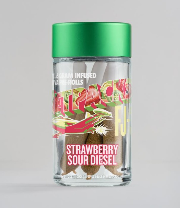 Photograph of product: JetPacks | FJ-3 | Strawberry Sour Diesel | 5pk | Infused Pre-rolls