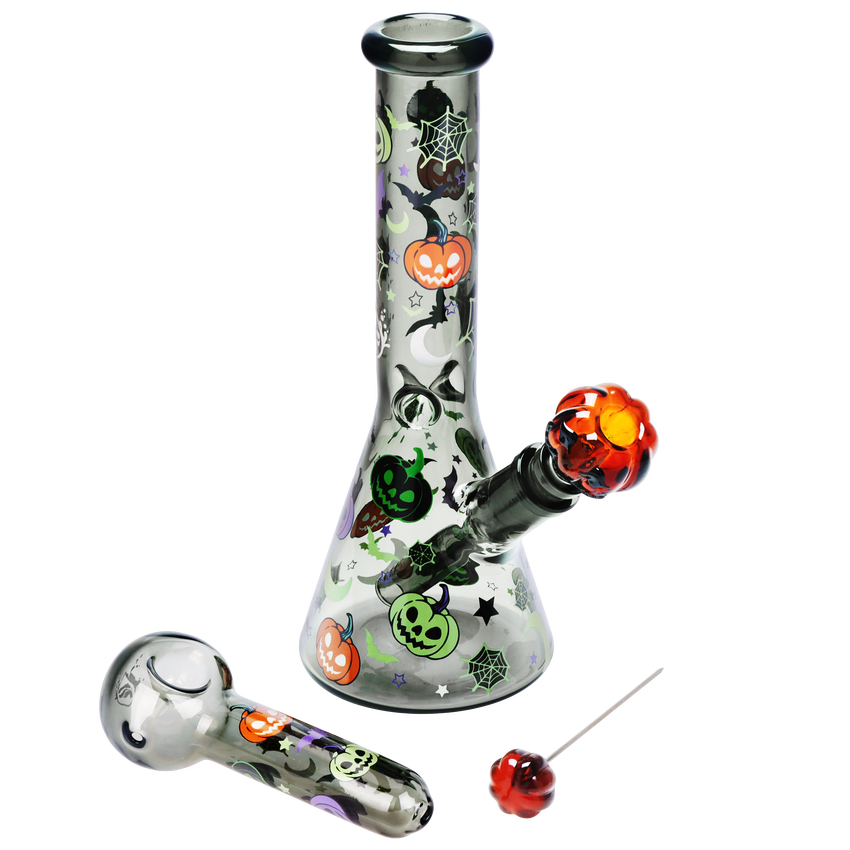 Photograph of product: HALLOWEEN PARTY GLOW HERB PIPE DUO | 10" | 14MM F