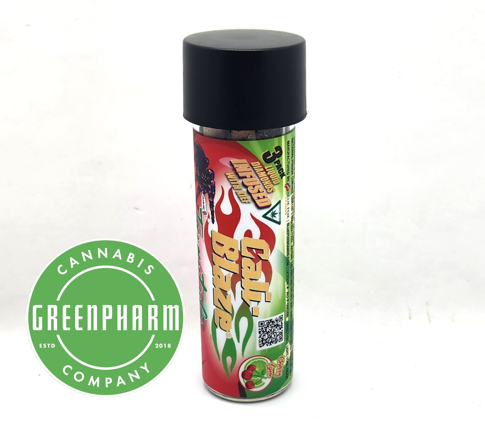 Photograph of product: Infused Pre-Roll | Cali-Blaze | Cherry Lime Tarantula 3 Pack