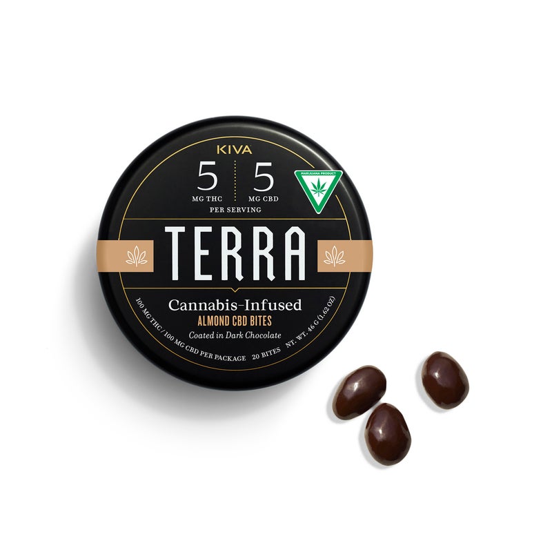 Photograph of product: 100mg Kiva Terra Bites CBD 5:5 - Almond