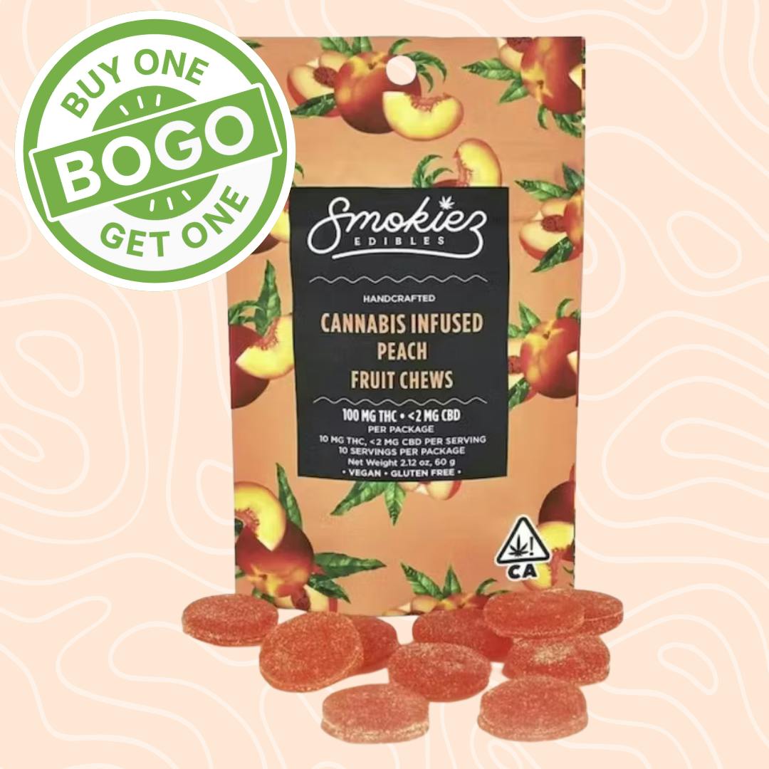 Photograph of product: Peach Oui'd 100mg TH-oui Fruit Chews