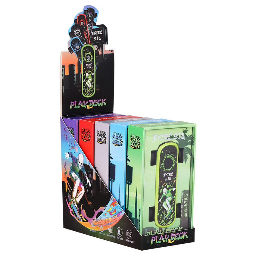 Photograph of product: 510 Play Deck Skateboard Vape Battery | Colors Vary