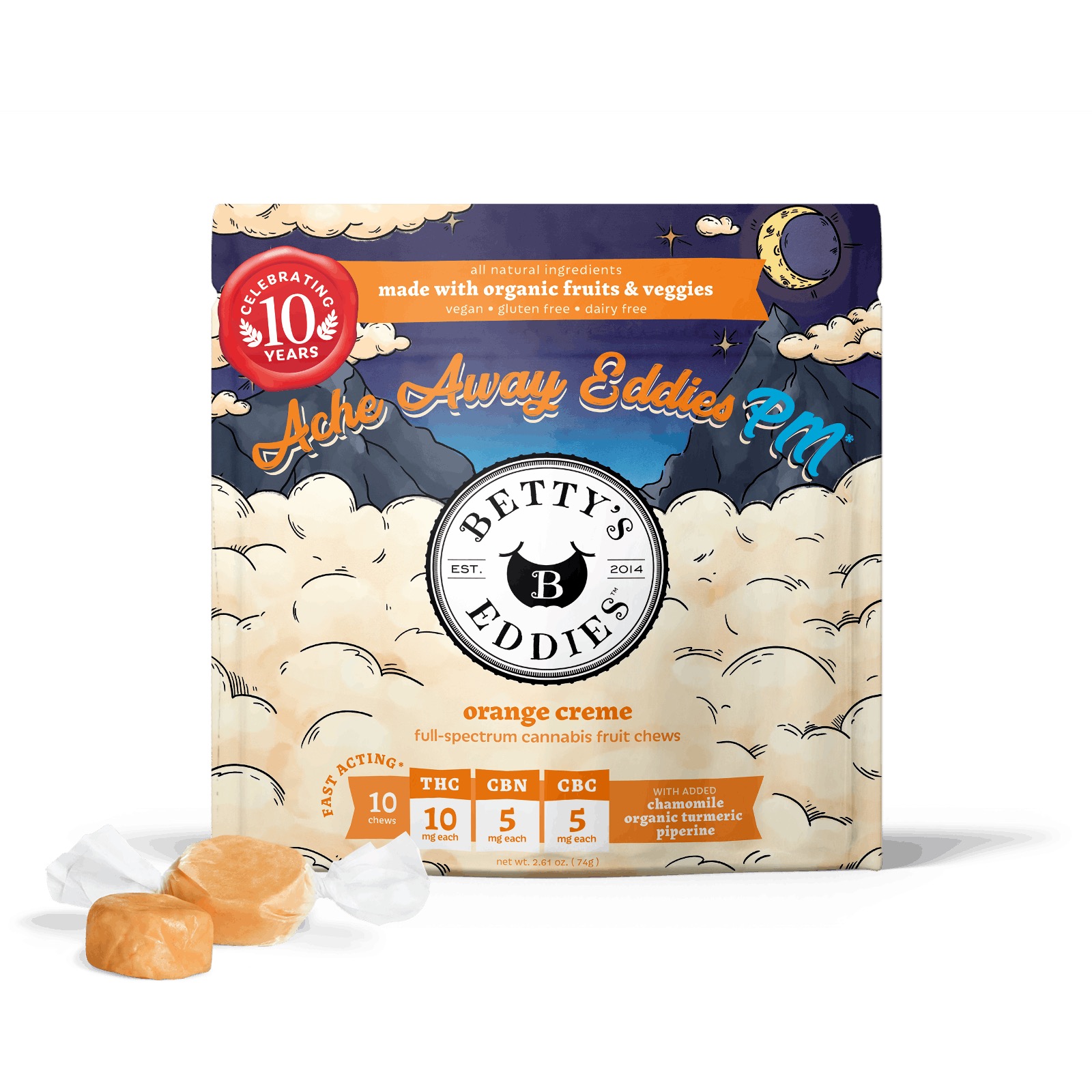 Photograph of product: Betty's Eddies | Fruit Chews | Orange Creme PM  | 10pk 100mg