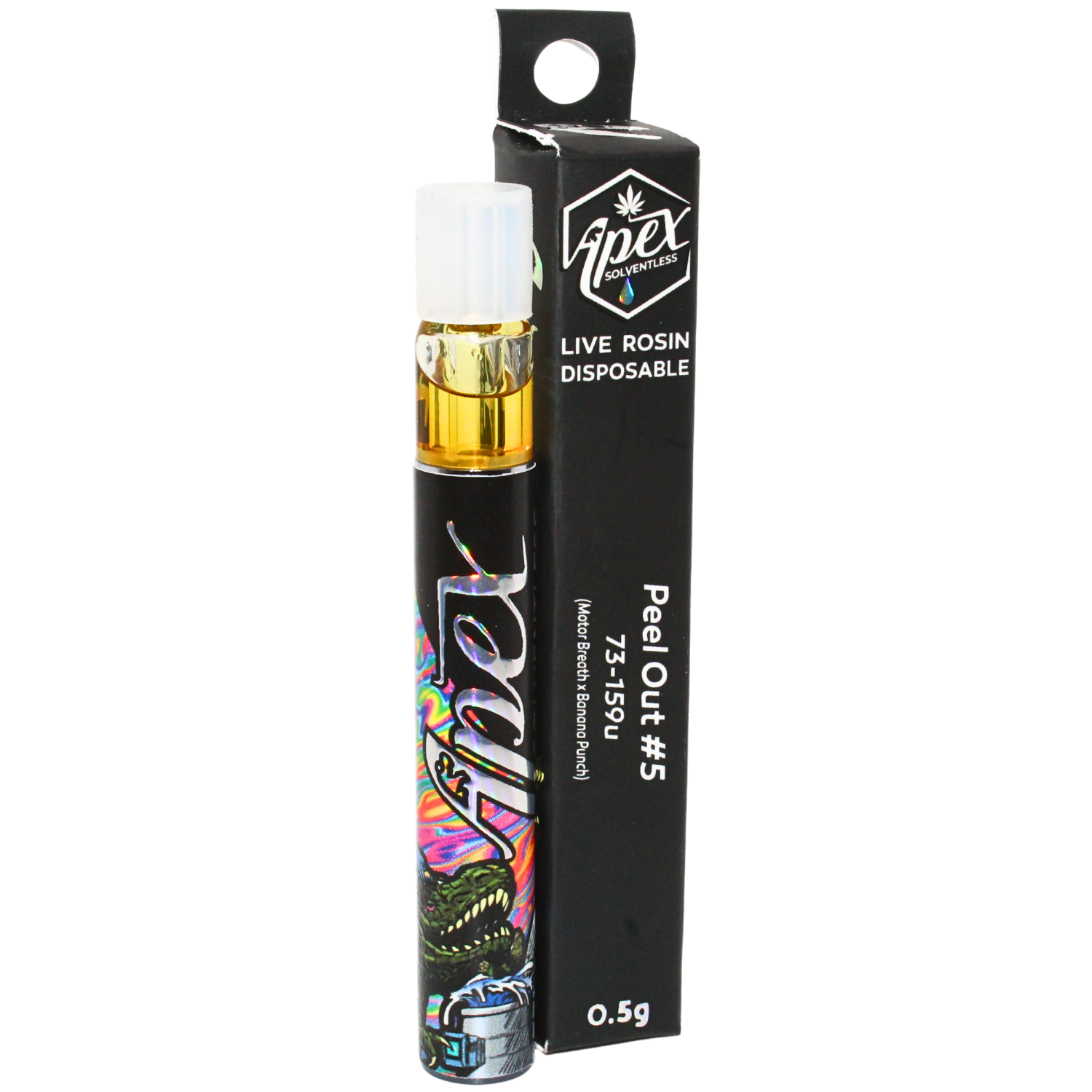 Photograph of product: APEX SOLVENTLESS | PEEL OUT #5 LIVE ROSIN DISPOSABLE | .5G