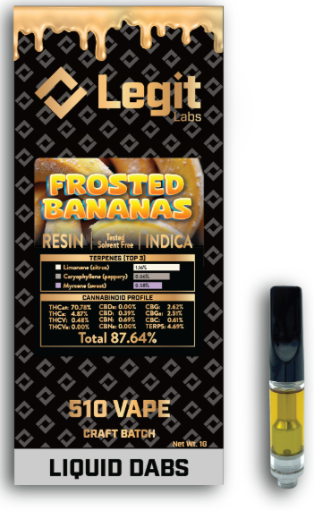 Photograph of product: Frosted Bananas | 510 Thread | Cured Resin | Legit Labs
