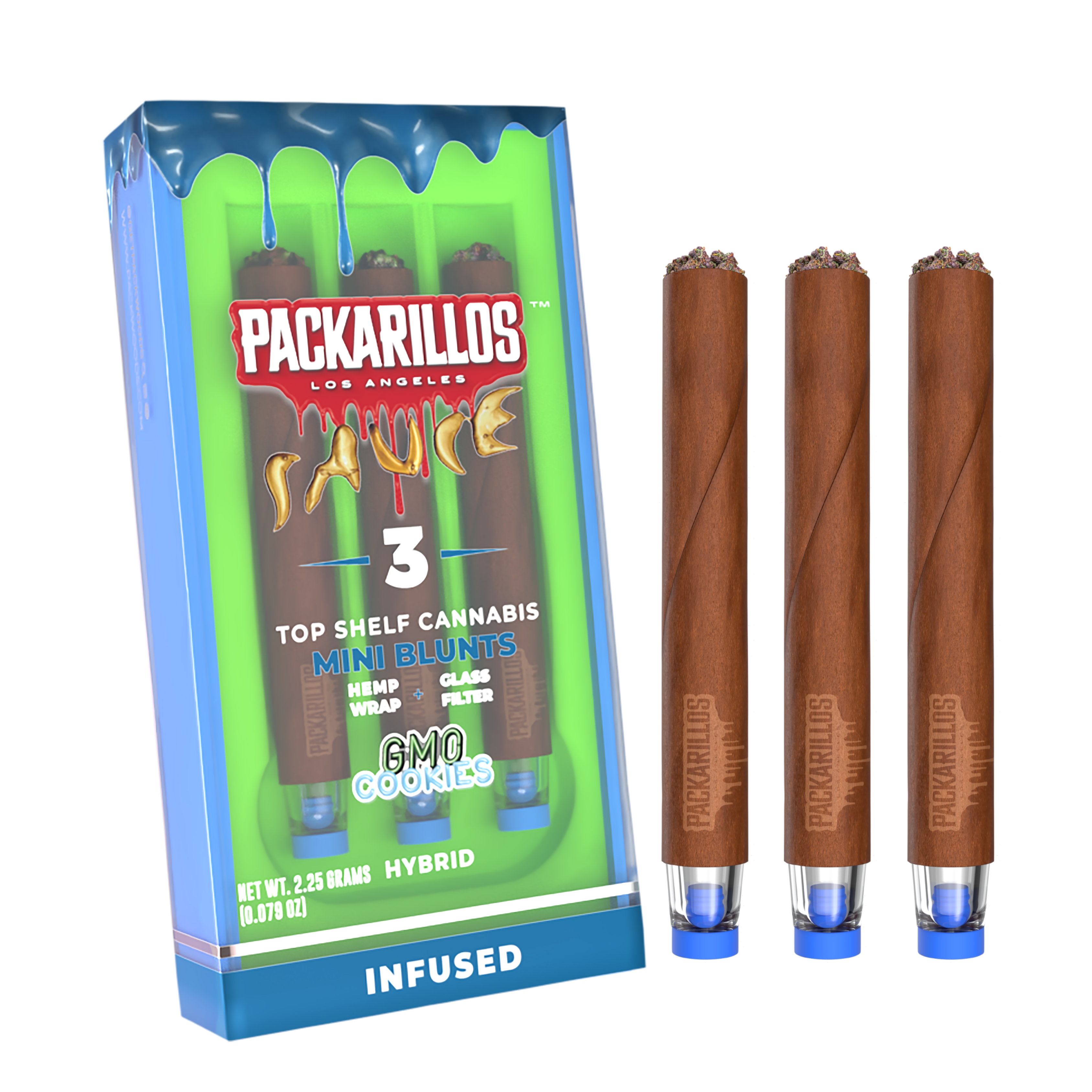 Photograph of product: GMO COOKIES | Packarillos - 3 Pack Infused Mini Blunts | 2.25g