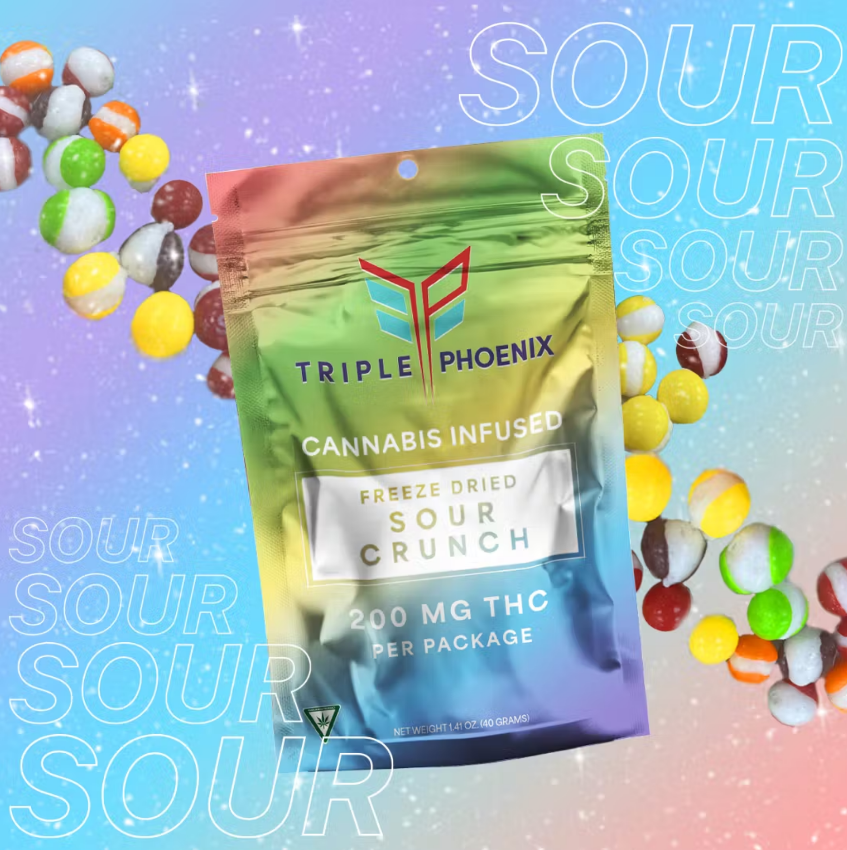 Photograph of product: Triple Phoenix - Rainbow Puffs Freeze Dried Skittles 200mg | 2/$20