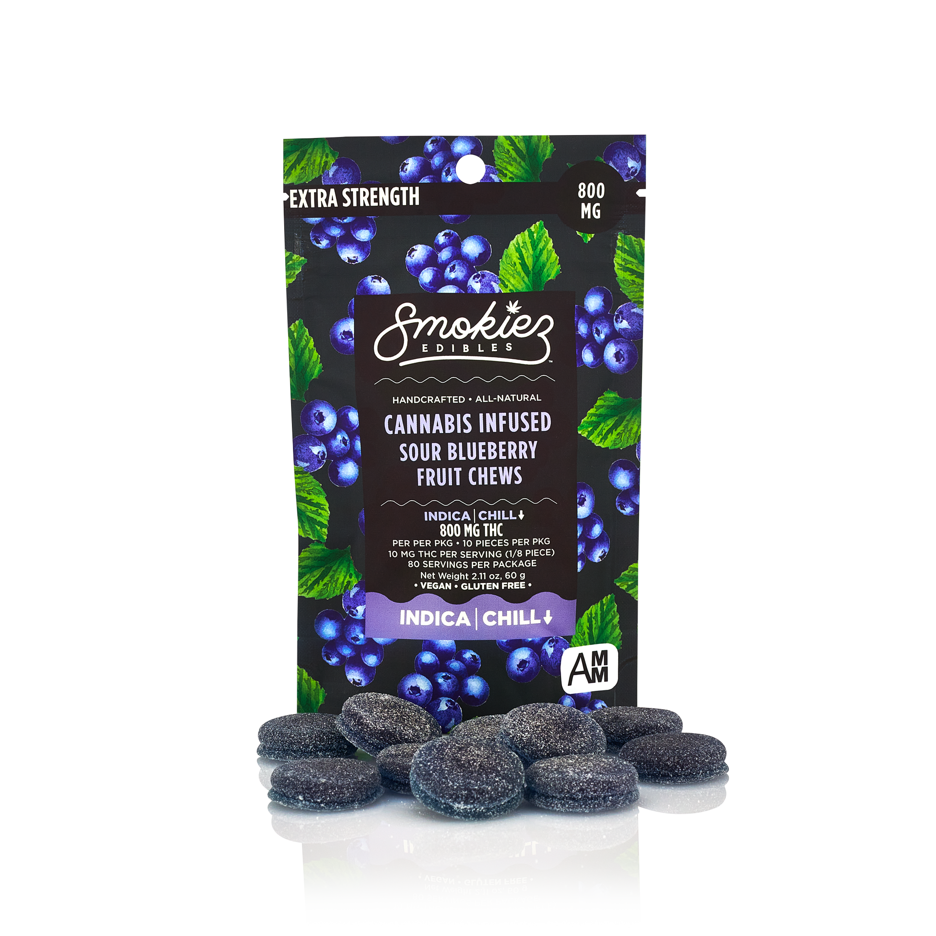 Photograph of product: 800mg Blueberry Gummies Sour - Smokiez